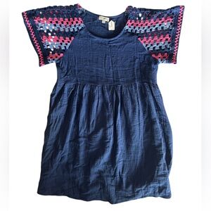 Blue Line Dress with Crochet Sleeves